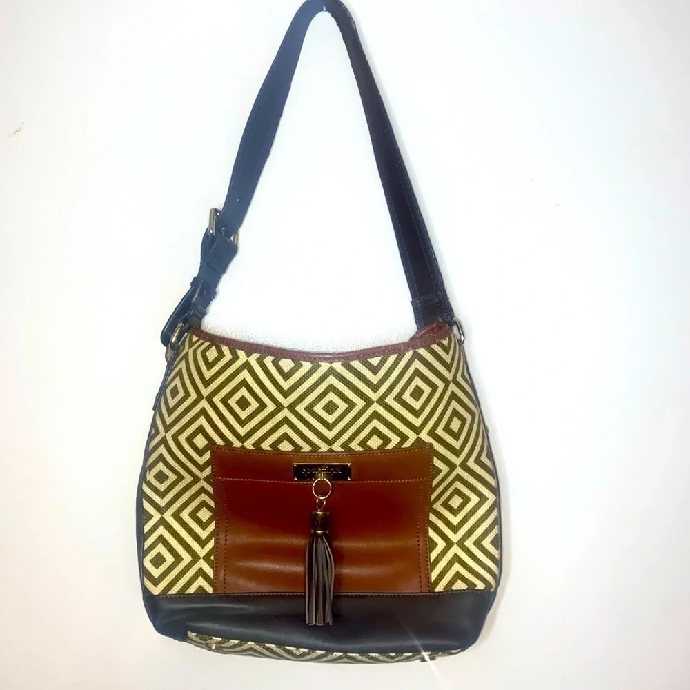 Spartina 449 Yemassee Trail Pocket Hobo natural linen & genuine leather Bag - Picture 1 of 16